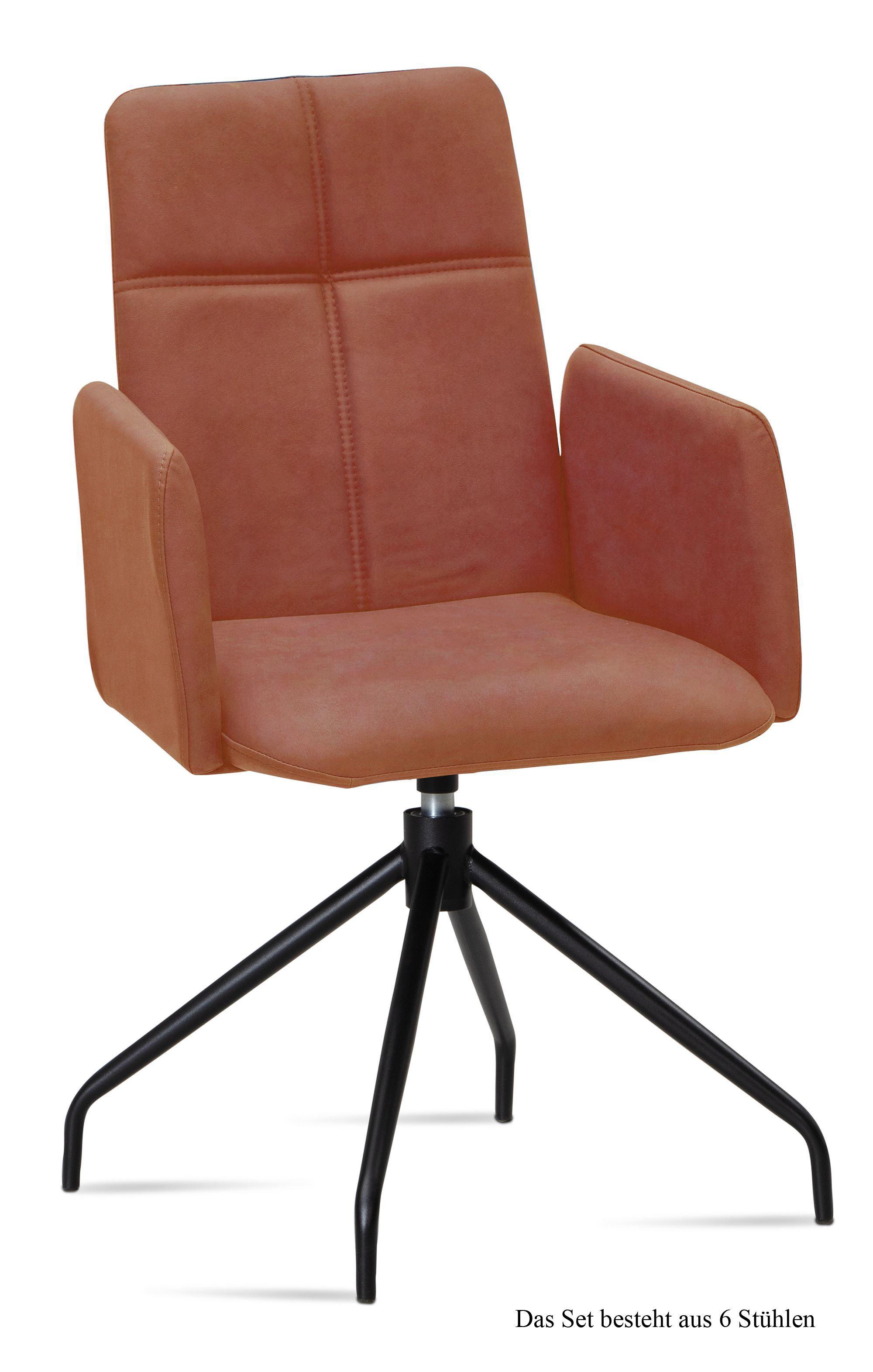 ARMLEHNSTUHL drehbar (6er-Set) Doanna 52x92x60 Schwarz/Cognac - Cognac/Schwarz, Kunststoff (60/92/52cm) - 58aufmkessel