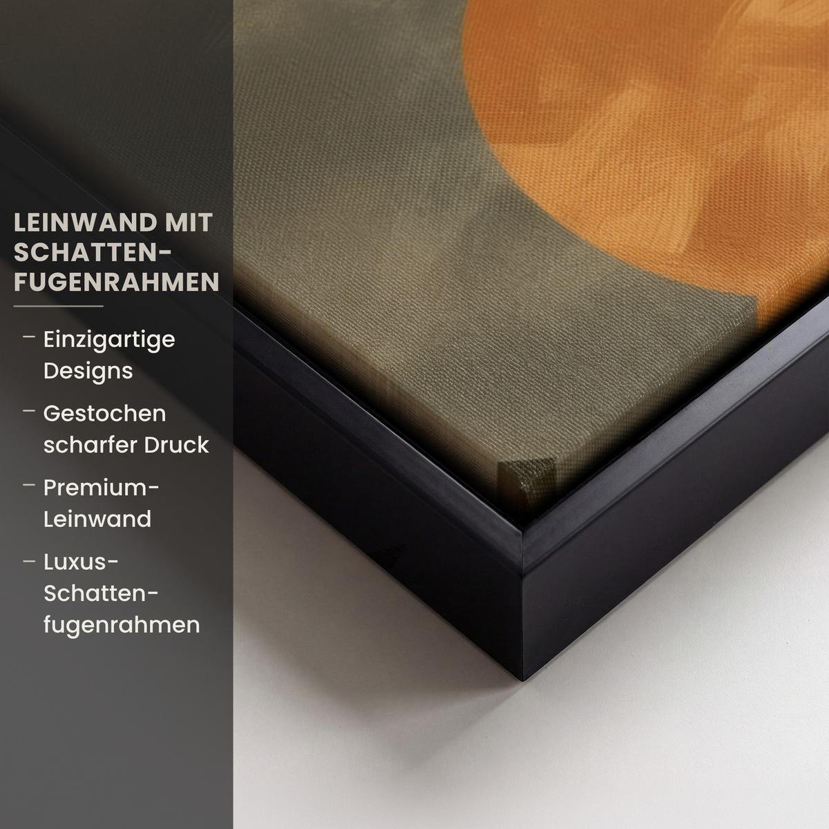 LEINWAND Bilder mit Rahmen - Formen - Rund - Blätter - Beige - 50x70 - Rostfarben, Textil (50/70cm) - MuchoWow