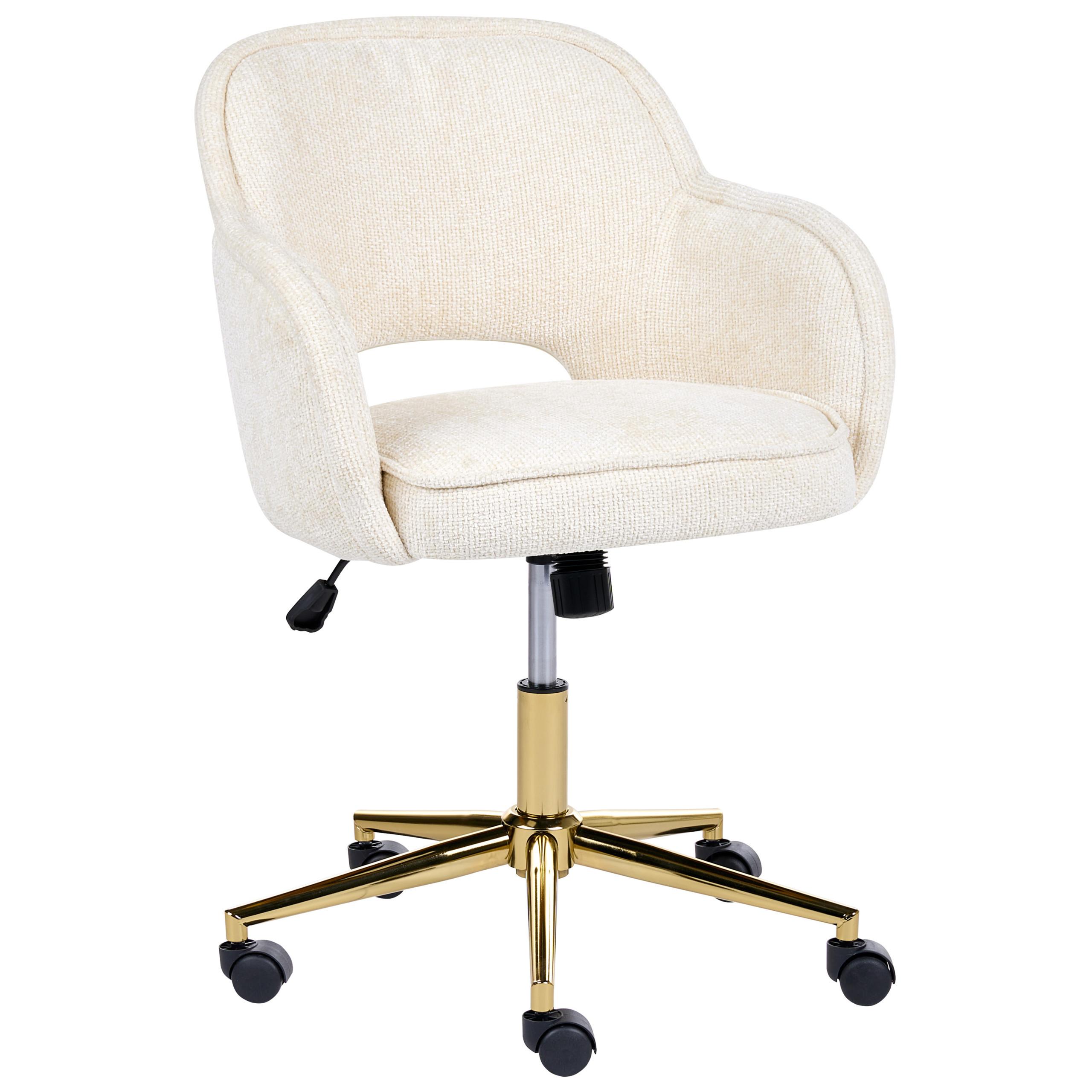 SCHREIBTISCHSTUHL Chenillegewebe Cremeweiß Ember - Creme, Textil (60/81/60cm) - Beliani