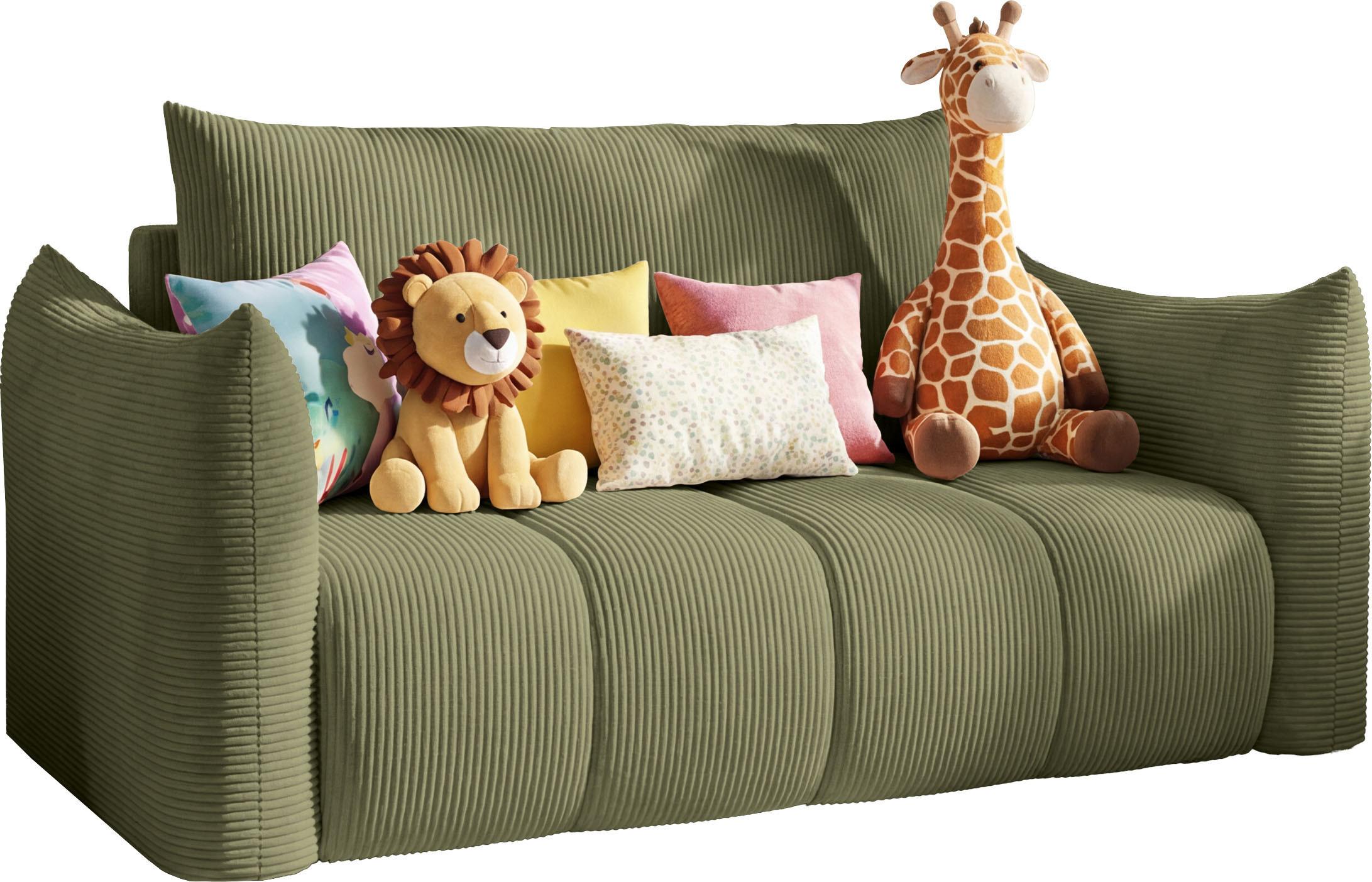 SCHLAFSOFA Lilo mit Bettkasten, Hellgrün Cordstoff 120/86/101 cm - Schwarz/Hellgrün, Kunststoff/Textil (120/86/101cm) - WFL GROUP