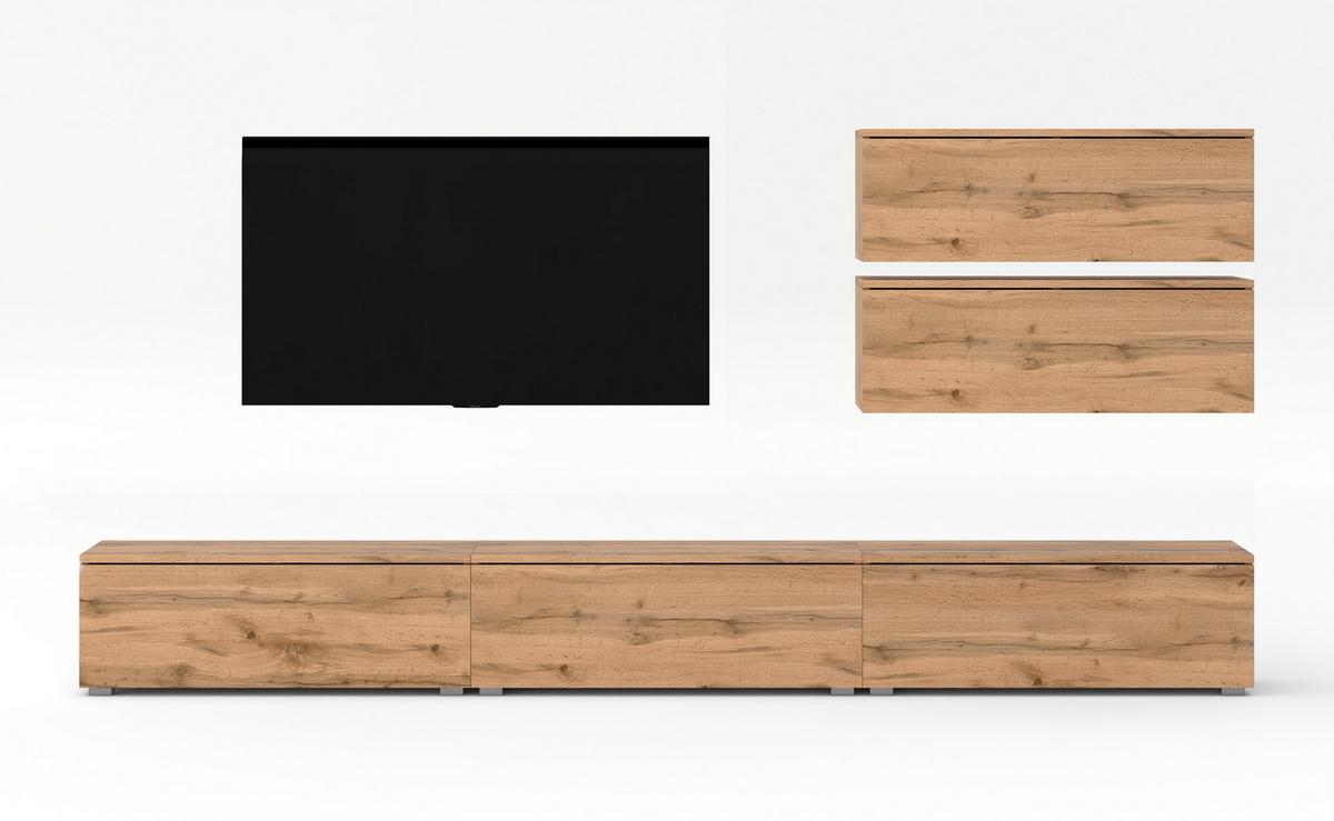 WOHNWAND Loriano V Eiche Wotan 300/104,5/32 cm – Hängend und Stehend - Braun, Holzwerkstoff/Kunststoff (300/104.5/32cm) - AX Living