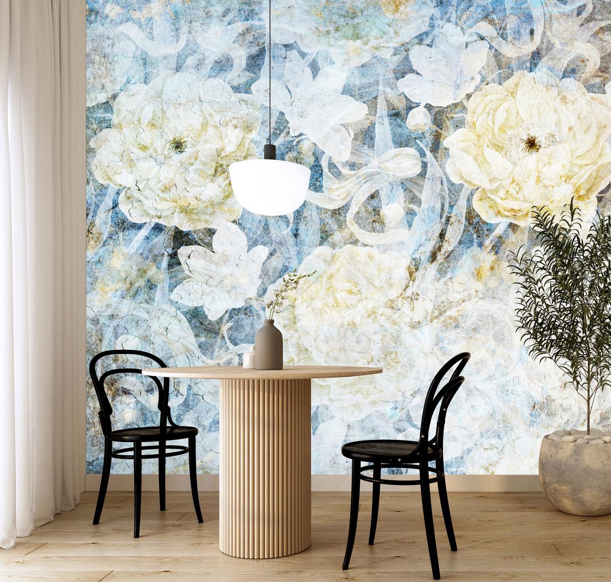FOTOTAPETE Blumen Abstraktion Vintage Stil 200x140 - Blau/Gelb, Papier (200/140cm) - Muralo