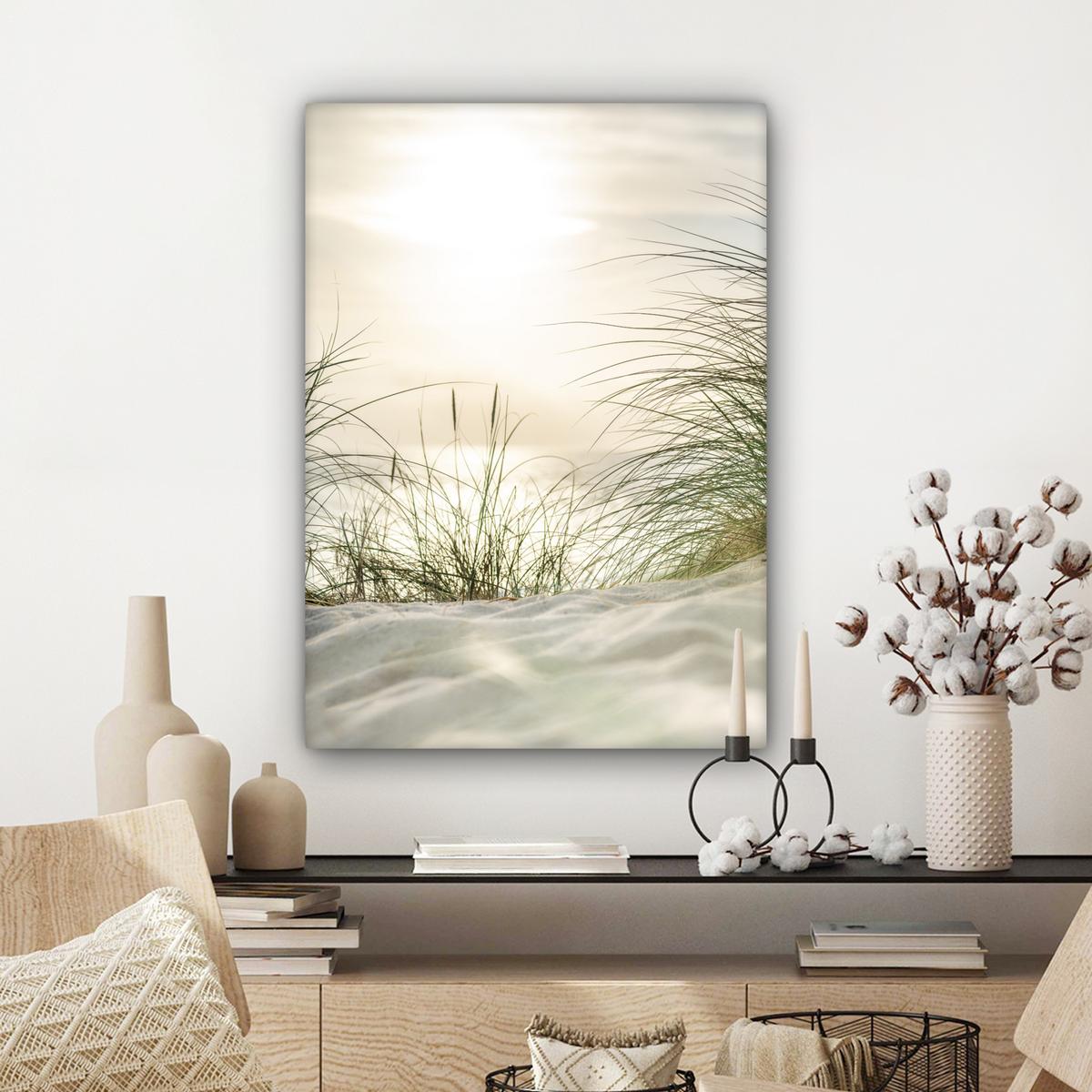 LEINWANDBILD Dünen mit Strandhafer in der Sonne des Nationalparks Schleswig-Holsteinisches Wattenmeer Wandbild Wohnzimmer 60x80 cm - Creme, Textil (60/80cm) - MuchoWow