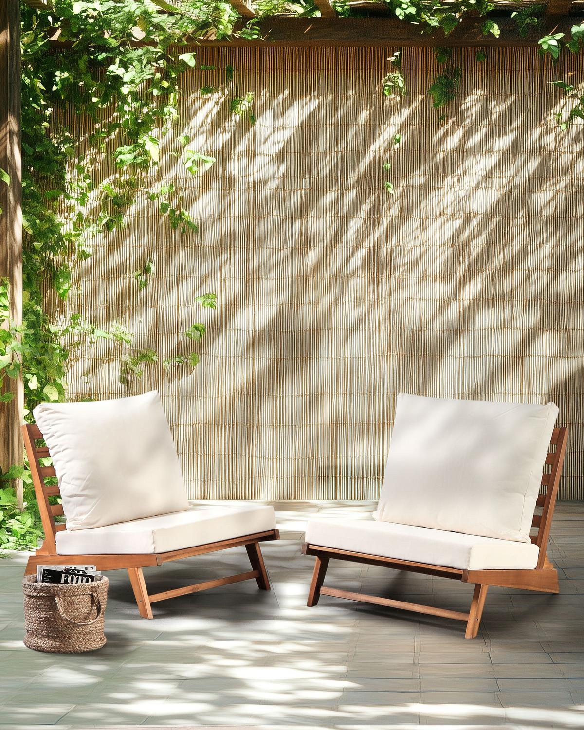 GARTENSTUHL 2er Set Heller Holzfarbton Micciano - Hellbraun/Weiß, Holz (70/71/91cm) - Beliani