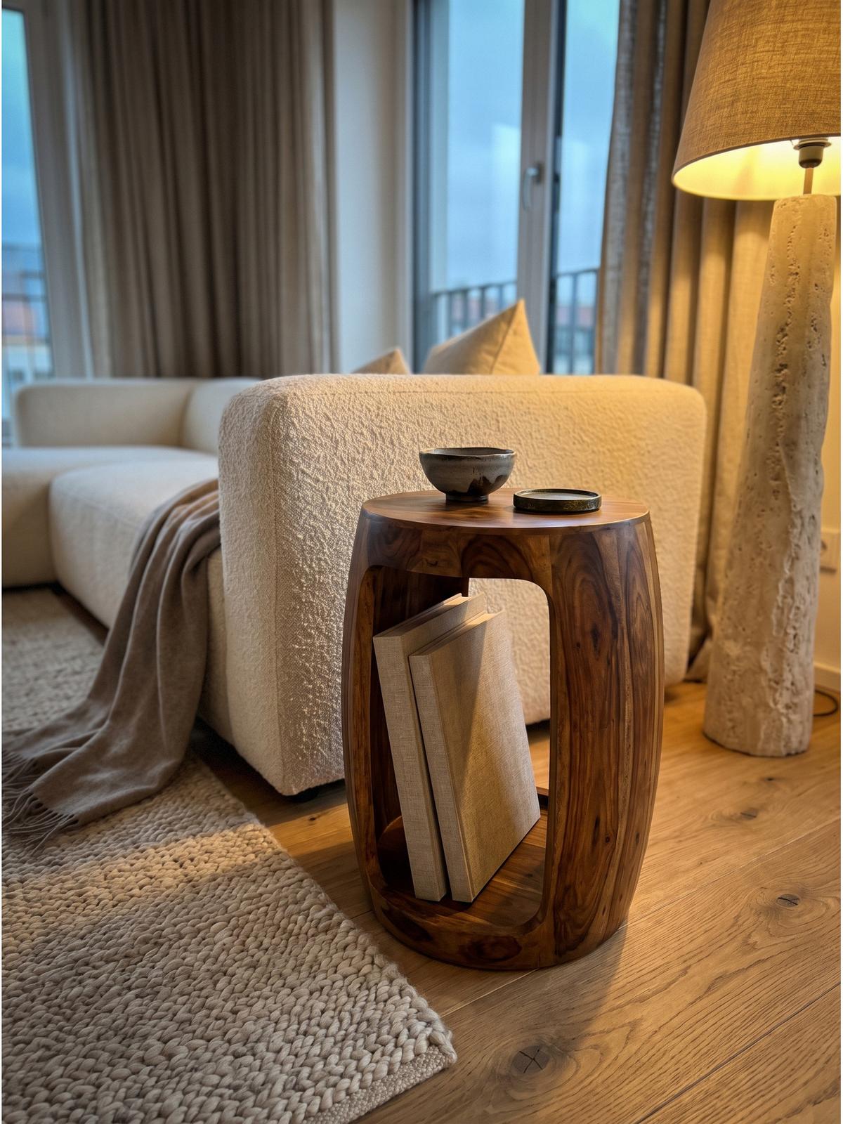 BEISTELLTISCH ANTEQUERA, Dunkles Massivholz, Ø 30 x 45 cm - Braun, Holz (30/30/45cm) - KADIMA DESIGN