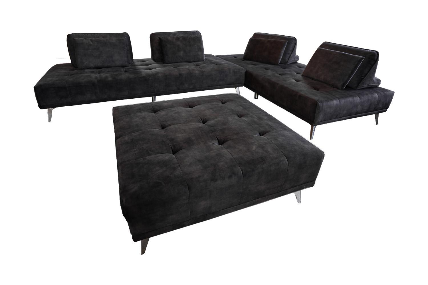 MODULSOFA MIT HOCKER WIOLO Anthrazit Velvet - Anthrazit/Silberfarben, Textil/Metall (350/80/350cm) - KAWOLA