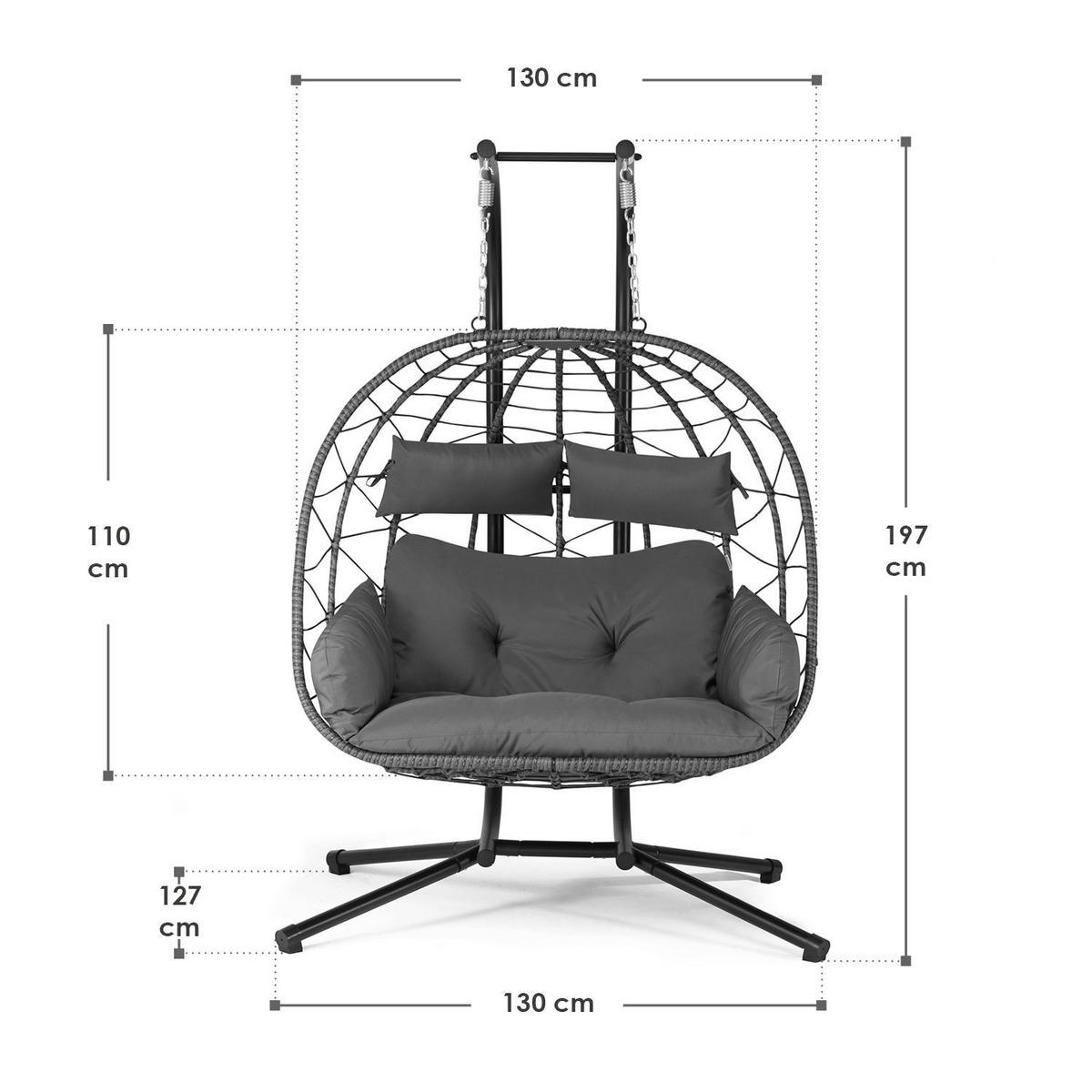 XXL-KORBHÄNGESESSEL Aria grau inkl. waschbare Bezüge - Grau, Kunststoff/Metall (130/197/127cm) - Juskys