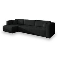 ECKSOFA OLVERA Schwarz Geflochtener Stoff mit Schlaffunktion - Schwarz, Holz (347/148cm) - MASSENO