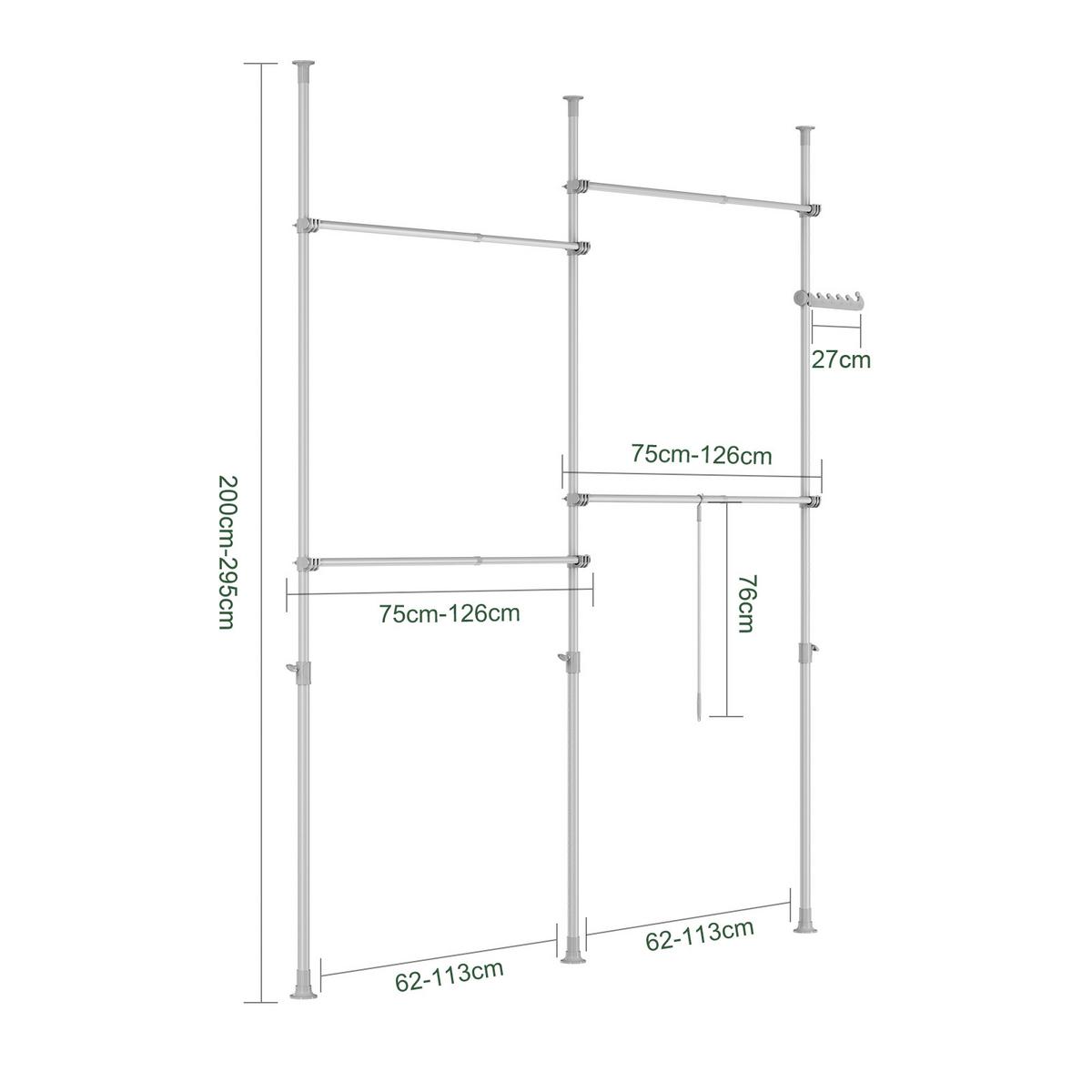 TELESKOP KLEIDERSTÄNDER Hellgrau - Grau, Kunststoff (226/285/3cm) - SoBuy