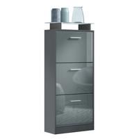 SCHUHSCHRANK Lavia Front in Grau Hochglanz - Grau, Holzwerkstoff (46/128/23cm) - Vladon