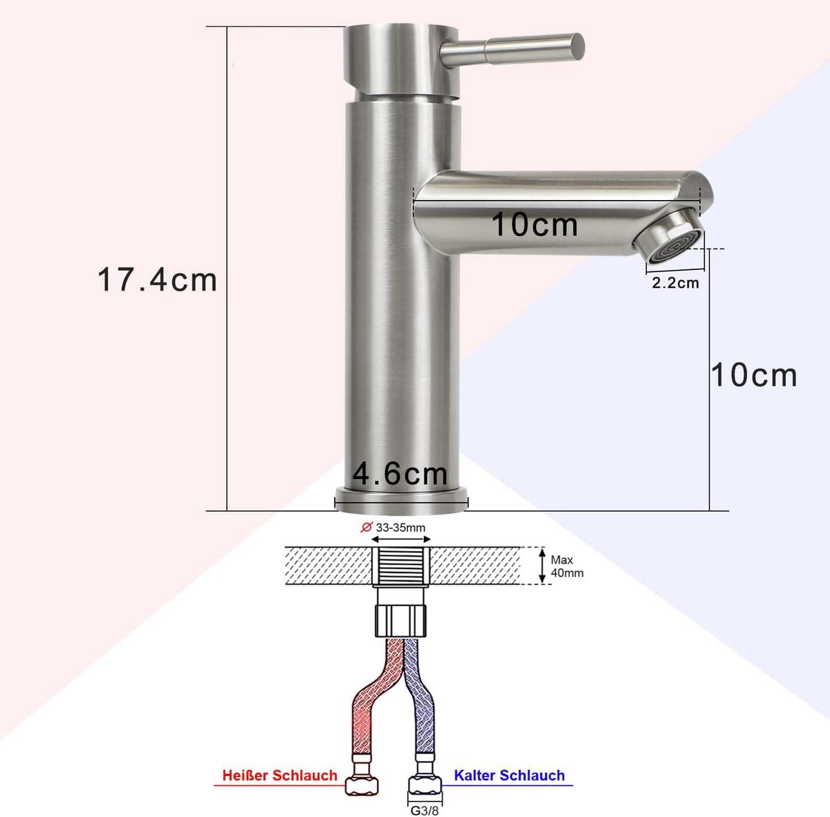 WASCHTISCHARMATUR Wellana 14.6/4.6/17.4 cm - Nickelfarben, Metall (4.6/17.4/14.6cm) - ZMH