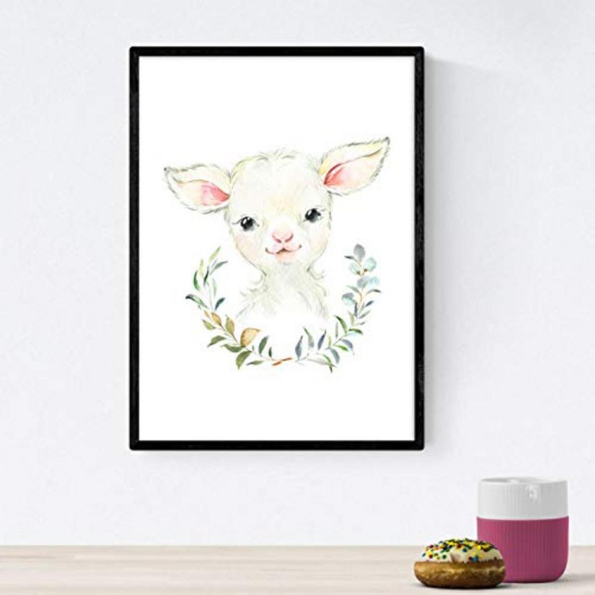 POSTER Set mit 4 Girafa Ziege Nilpferd und Löwe A4 Schwarzer Rahmen - Schwarz, Papier (29.7/3cm) - Nacnic