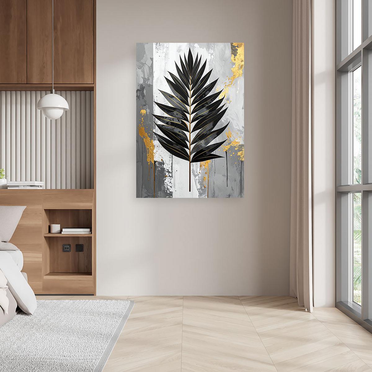 LEINWANDBILDER, Schwarzes Farnblatt auf grauem Hintergrund - Grau, Textil (80/120cm) - Feeby
