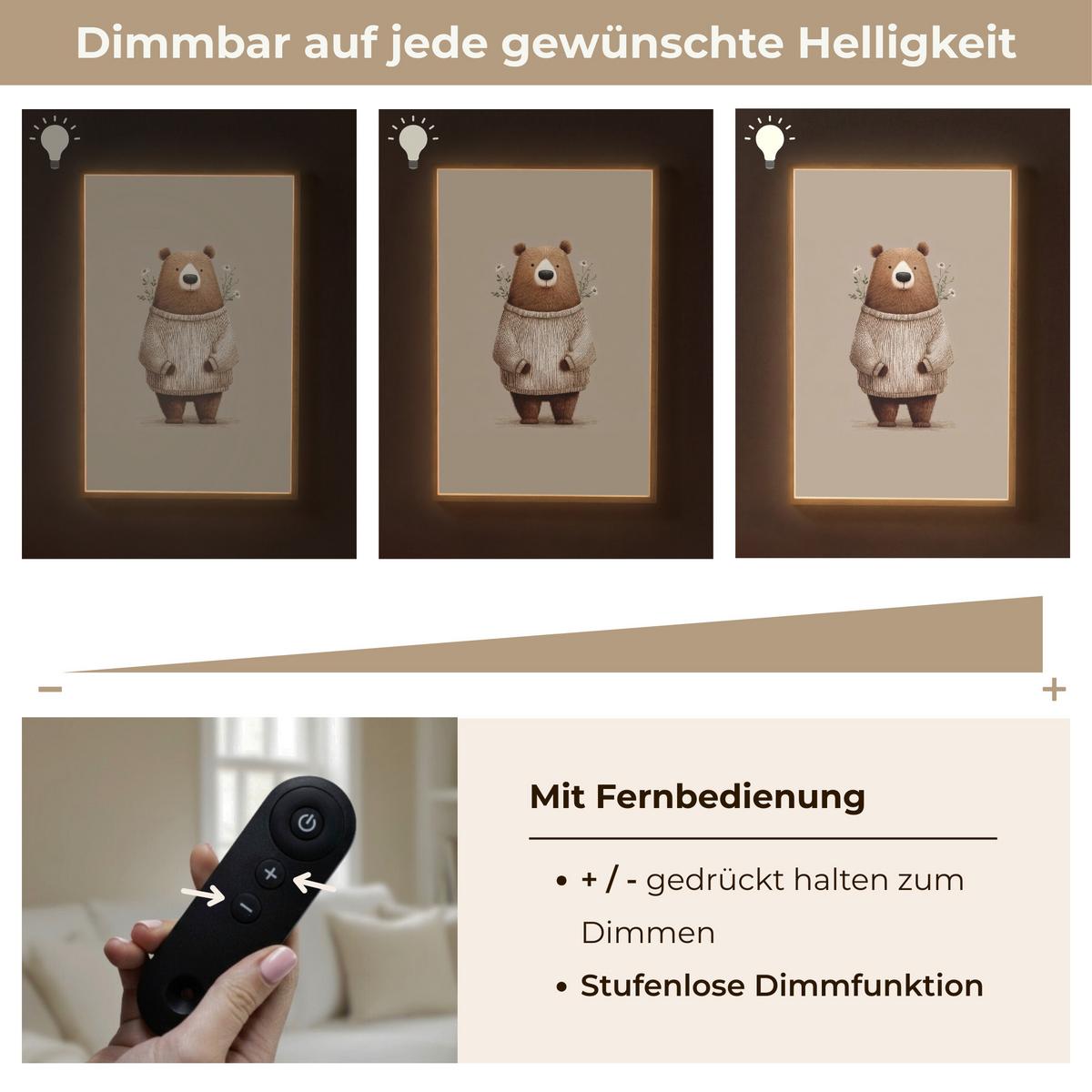 NACHTTISCHLAMPE MIT AKKU Bär - Weiße Blumen - Gemütlich 60x90 cm - Taupe, Holzwerkstoff (8/60/90cm) - OnlyWow