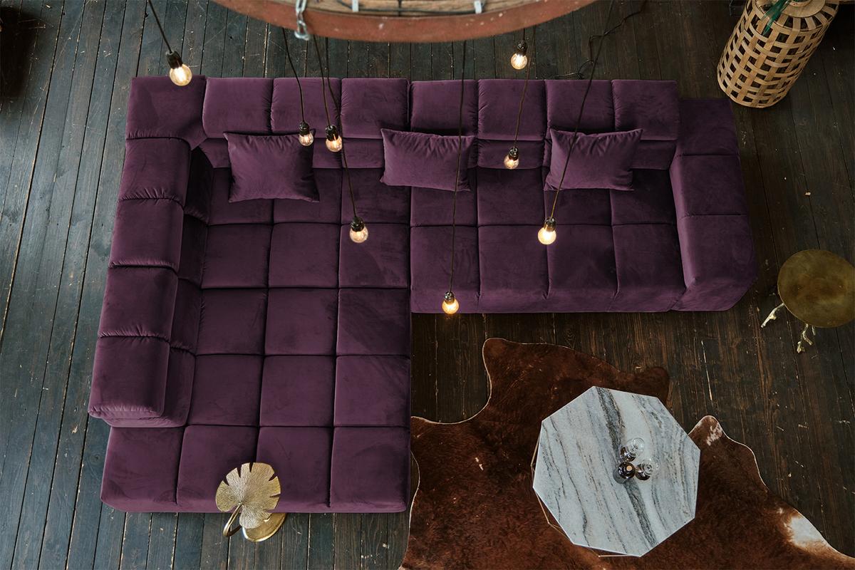 ECKSOFA NEVADA Violett Velvet - Violett/Schwarz, Textil (319/215cm) - KAWOLA
