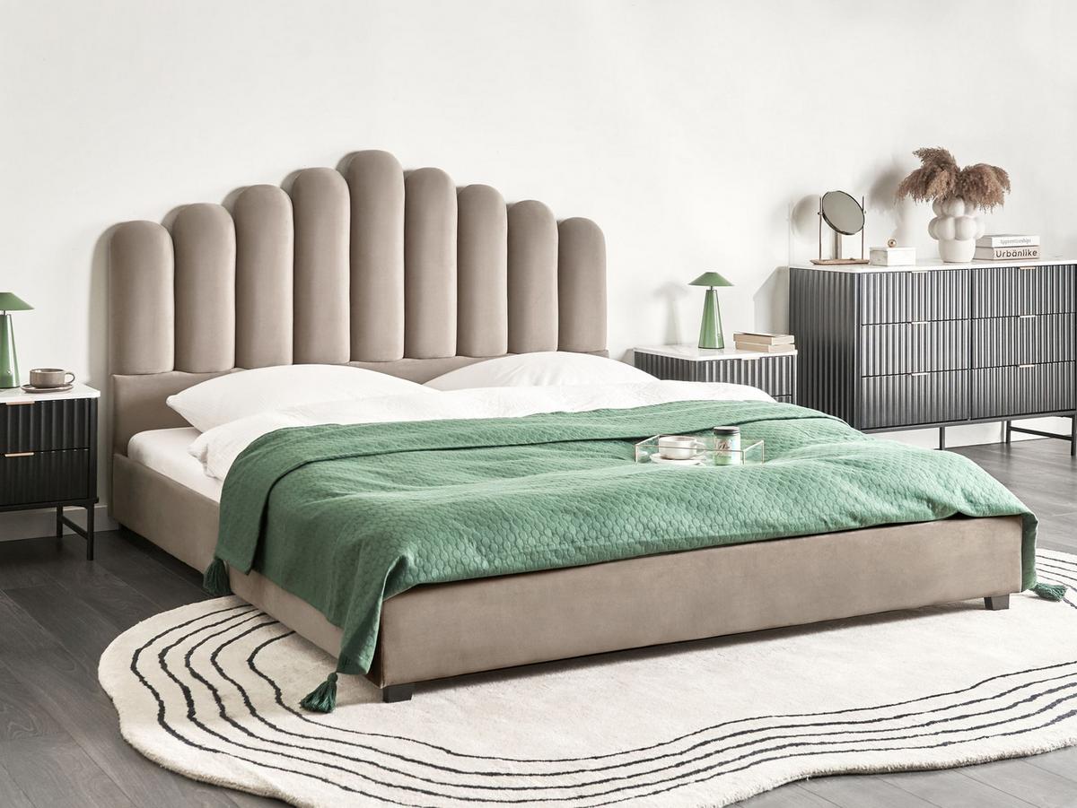 BETT mit Lattenrost 180/200 cm Taupe Vincennes - Taupe/Schwarz, Textil (180/200cm) - Beliani