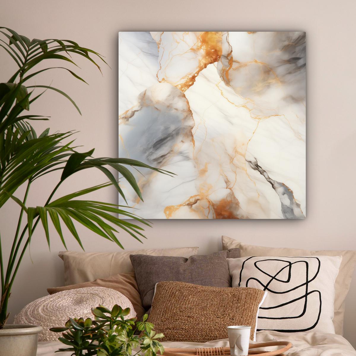 LEINWANDBILD Marmor - Grau - Gold Deko Groß 90x90 cm - Weiß, Textil (90/90cm) - MuchoWow