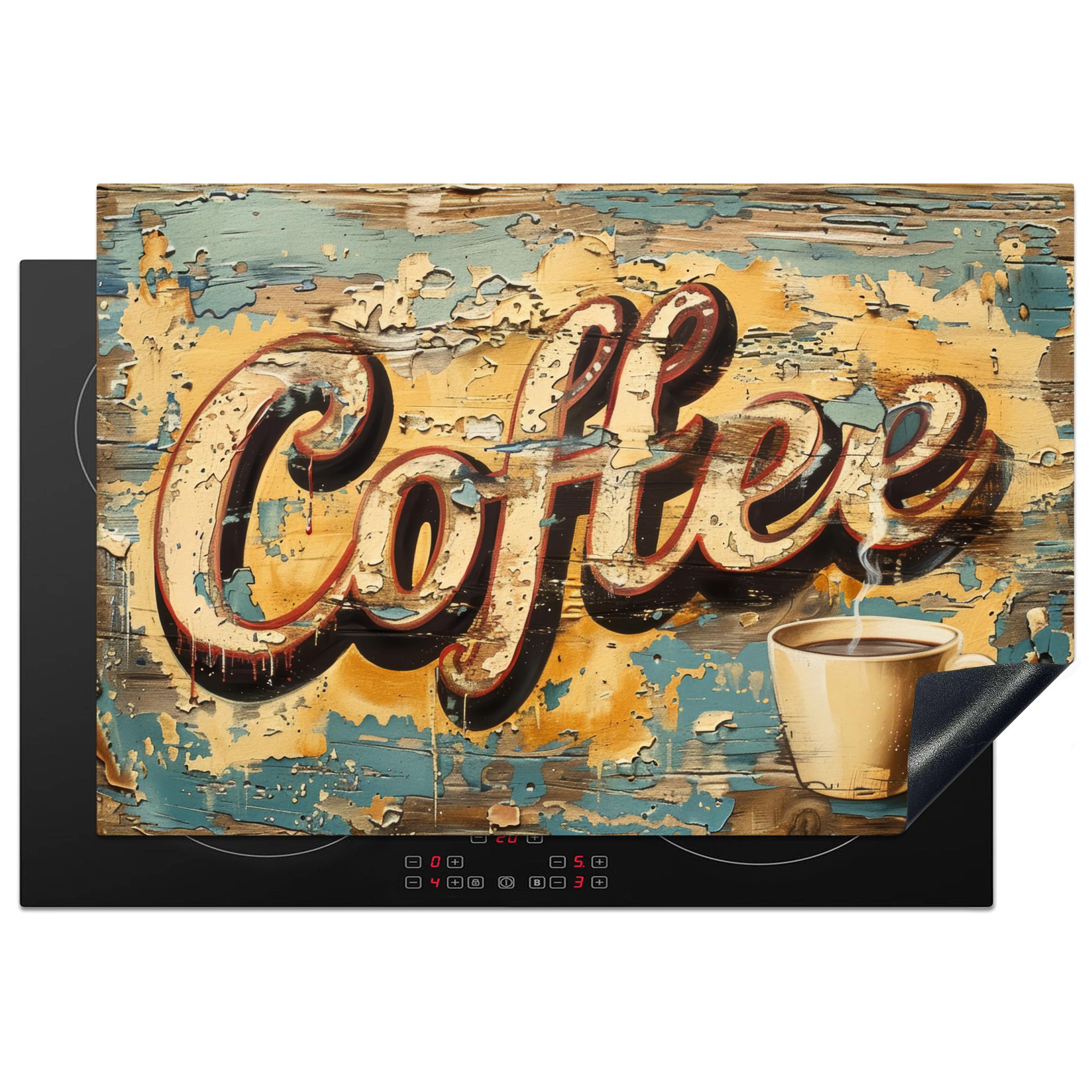 HERDABDECKPLATTE Kaffee - Vintage - Braun - Tasse Ceranfeldabdeckung 76x51.5 cm - Teakfarben, Kunststoff (76/51.5/0.2cm) - MuchoWow
