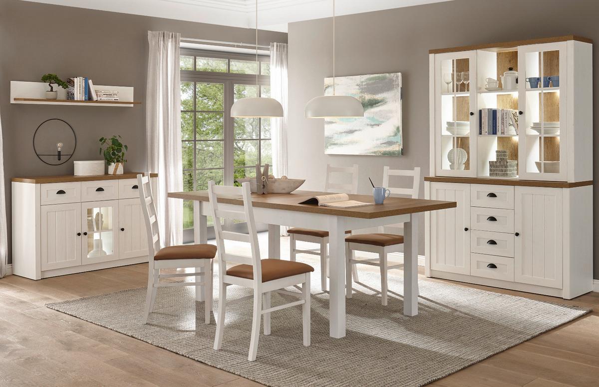 BUFFETSCHRANK weiß Pinie, Eiche hell Landhaus, Buffet 130 x 198 cm - Eichefarben/Schwarz, Holzwerkstoff/Metall (130/198/43cm) - Furn.Design