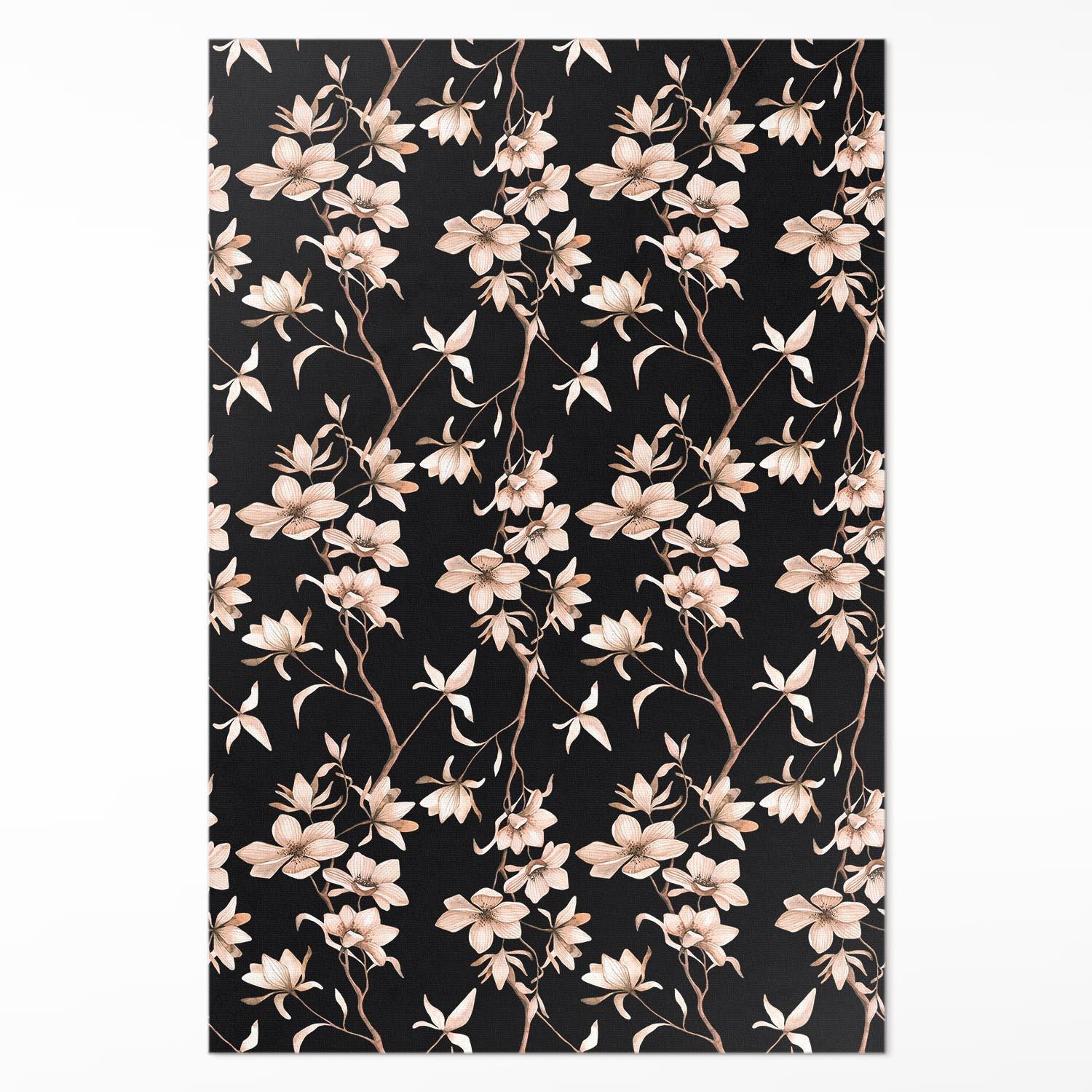 TEPPICH 140x210 cm Helle Blumen auf Zweigen Vintage Muster - Schwarz, Kunststoff (140/210cm) - Wallfluent