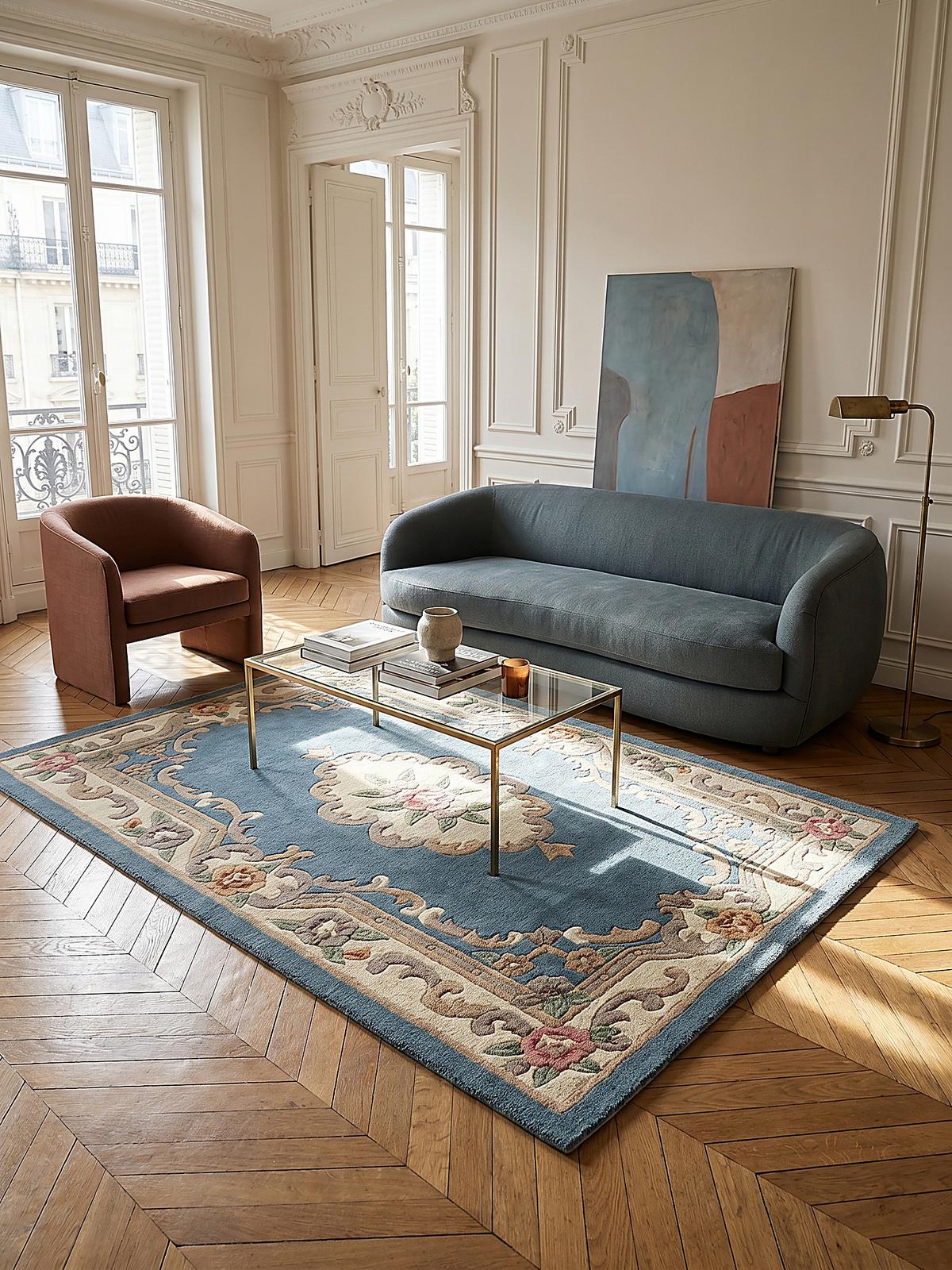 WOLLTEPPICH BEAULY, klassisch, Blau-Beige, 75 x 150 cm - Blau, Textil (150/75cm) - KADIMA DESIGN