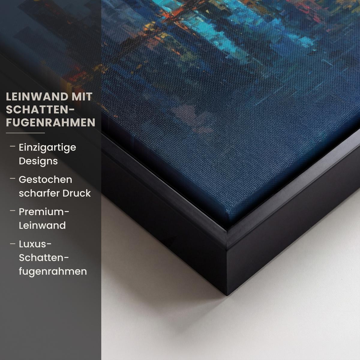 LEINWAND Bilder mit Rahmen - Skyline - Pinselstriche - Dunkelblau - Leuchtend - 40x30 - Blau, Textil (40/30cm) - MuchoWow