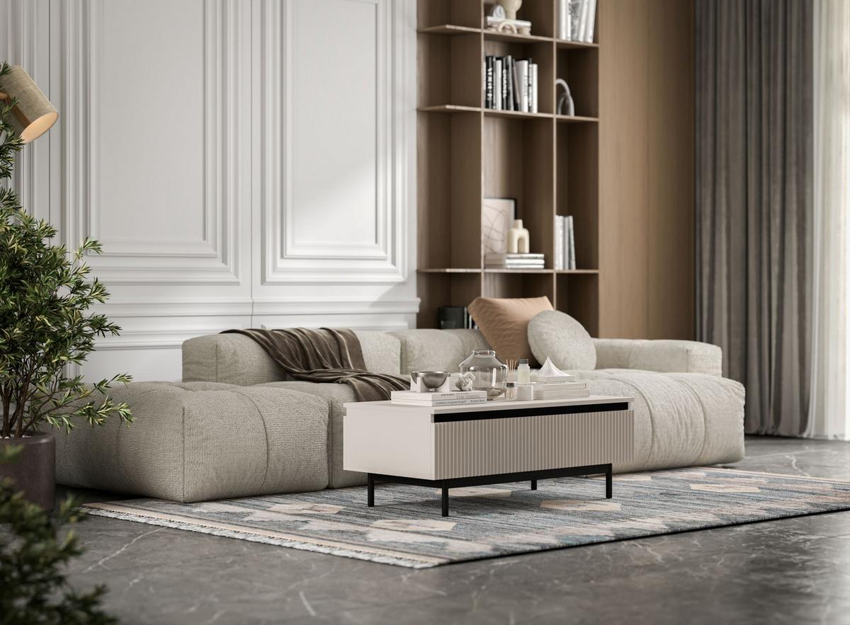COUCHTISCH Selene Kaschmir matt 109 cm mit Metallrahmen - Kaschmir/Schwarz, Holzwerkstoff/Metall (50/109/39cm) - Meble Lindner