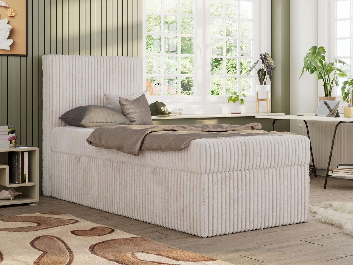 JUGENDBETT TILIO 90/200 - Beige Cord - H3 - Links Seite - Beige, Textil (90/200cm) - MKS