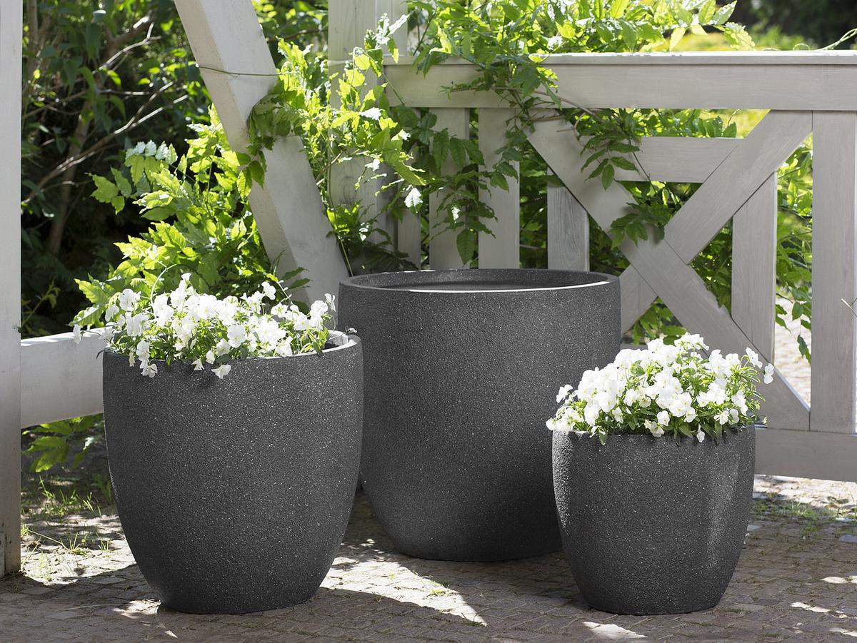 BLUMENTOPF graphitgrau rund 36/36/32 cm Kannia - Grau, Naturmaterialen (32cm) - Beliani