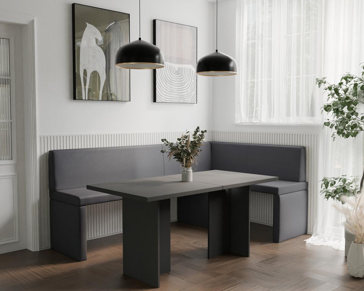 ECKBANK rechts OWEN Kunstleder, 142/196 cm Dunkelgrau - Dunkelgrau, Holz/Kunststoff (142/196cm) - Idohome