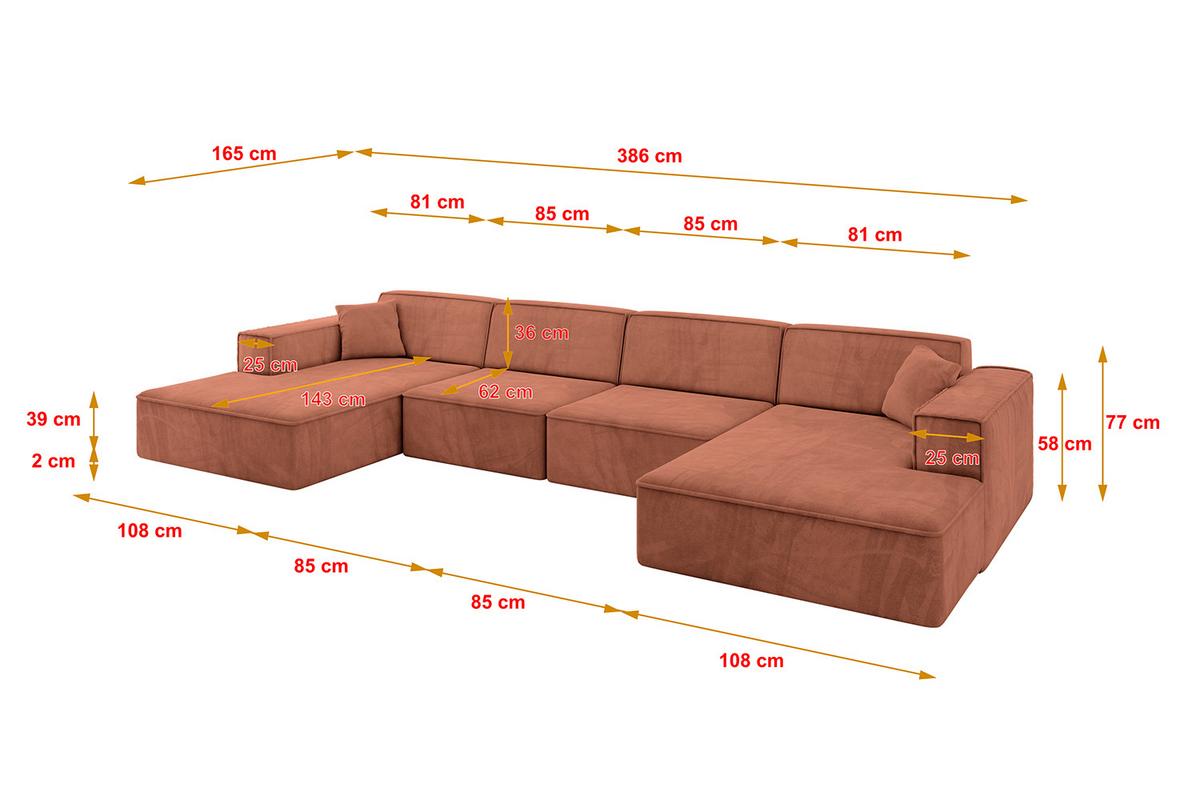 WOHNLANDSCHAFT IREA-U2-v4 - 386x165x77 cm Apricot - Koralle, Holzwerkstoff/Textil (386/77/165cm) - ALTDECOR
