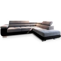 ECKSOFA SELVA Hellgrau+Schwarz Velours-Stoff mit Schlaffunktion - Hellgrau/Schwarz, Holz (277/202cm) - MASSENO