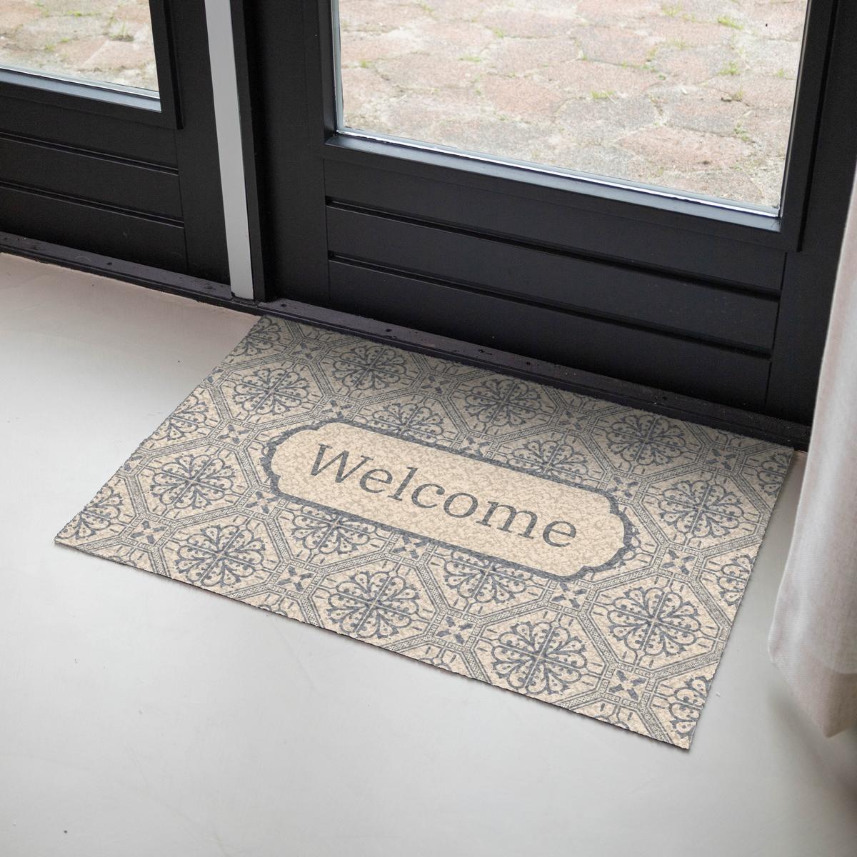 FUSSMATTE Willkommen - Klassisch - Grau Flurteppich 90x60 cm - Beige, Kunststoff (90/0.4cm) - MuchoWow