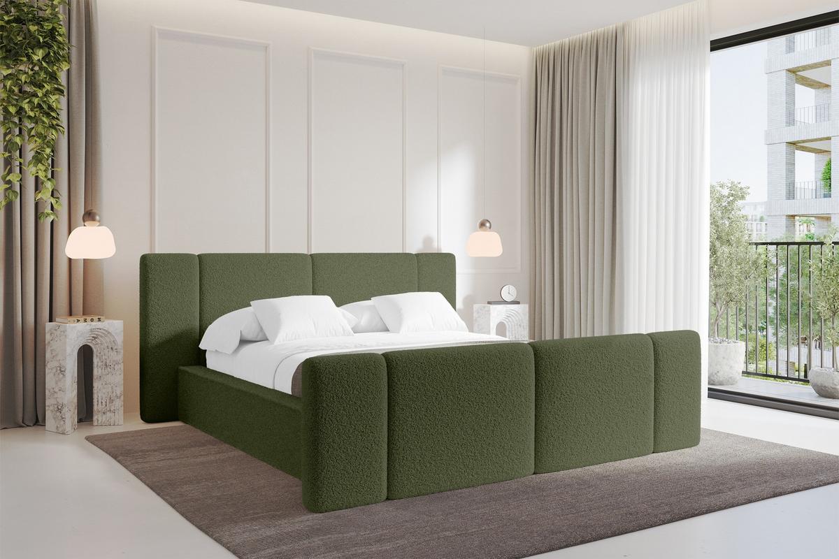 POLSTERBETT mit Bettkasten, Fußteil und Lattenrost, Bett mit Matratze H3/H4 - RIVO-Z 180x200 Grün - Olivgrün, Holzwerkstoff/Textil (180/200cm) - ALTDECOR