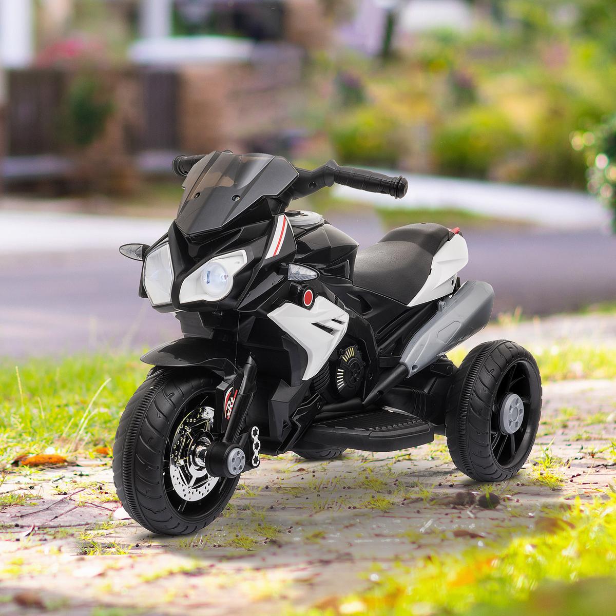 KINDER-ELEKTROMOTORRAD Kinderfahrzeug mit Lichtern und Geräuschen bis 3km/h - Schwarz, Metall (86/42/52cm) - HOMCOM