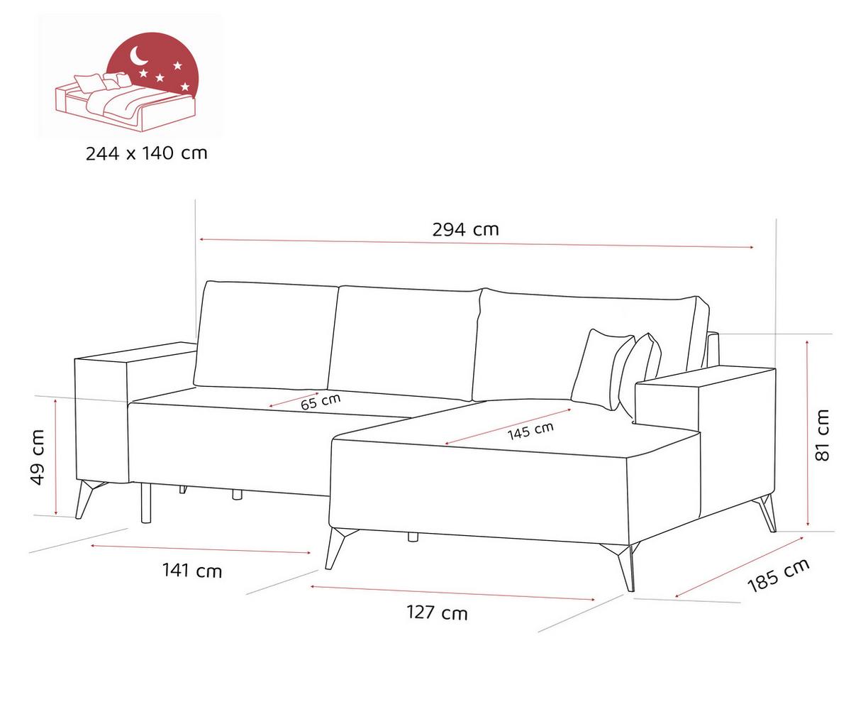 ECKSOFA OTIS Links, mit Schlaffunktion und Bettkasten, Grau - Grau, Textil/Metall (294/185cm) - Idohome