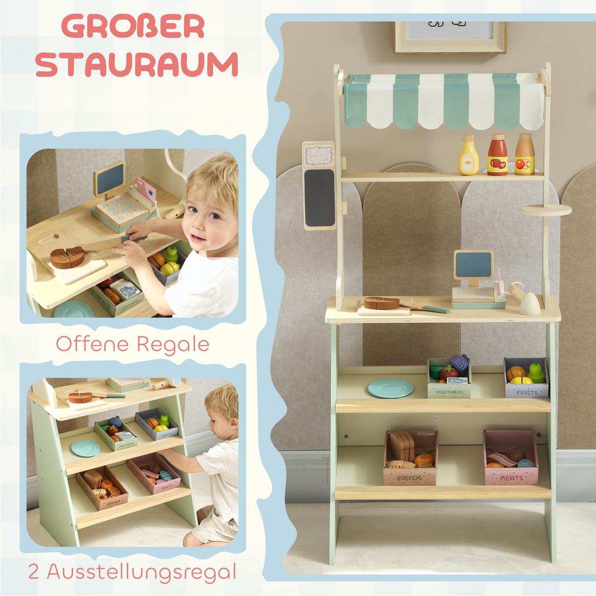 KINDER-KAUFLADEN MDF Kiefernholz Grün - Hellgrün, Holzwerkstoff (30/92.5/52cm) - AIYAPLAY
