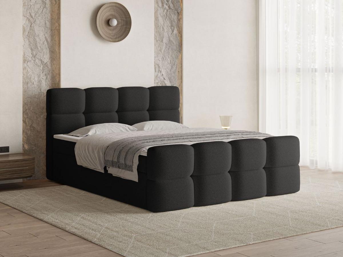 BOXBETT Rivon 160x200 Bouclé-Stoff Schwarz - Schwarz, Holz/Textil (160/200cm) - Graingold