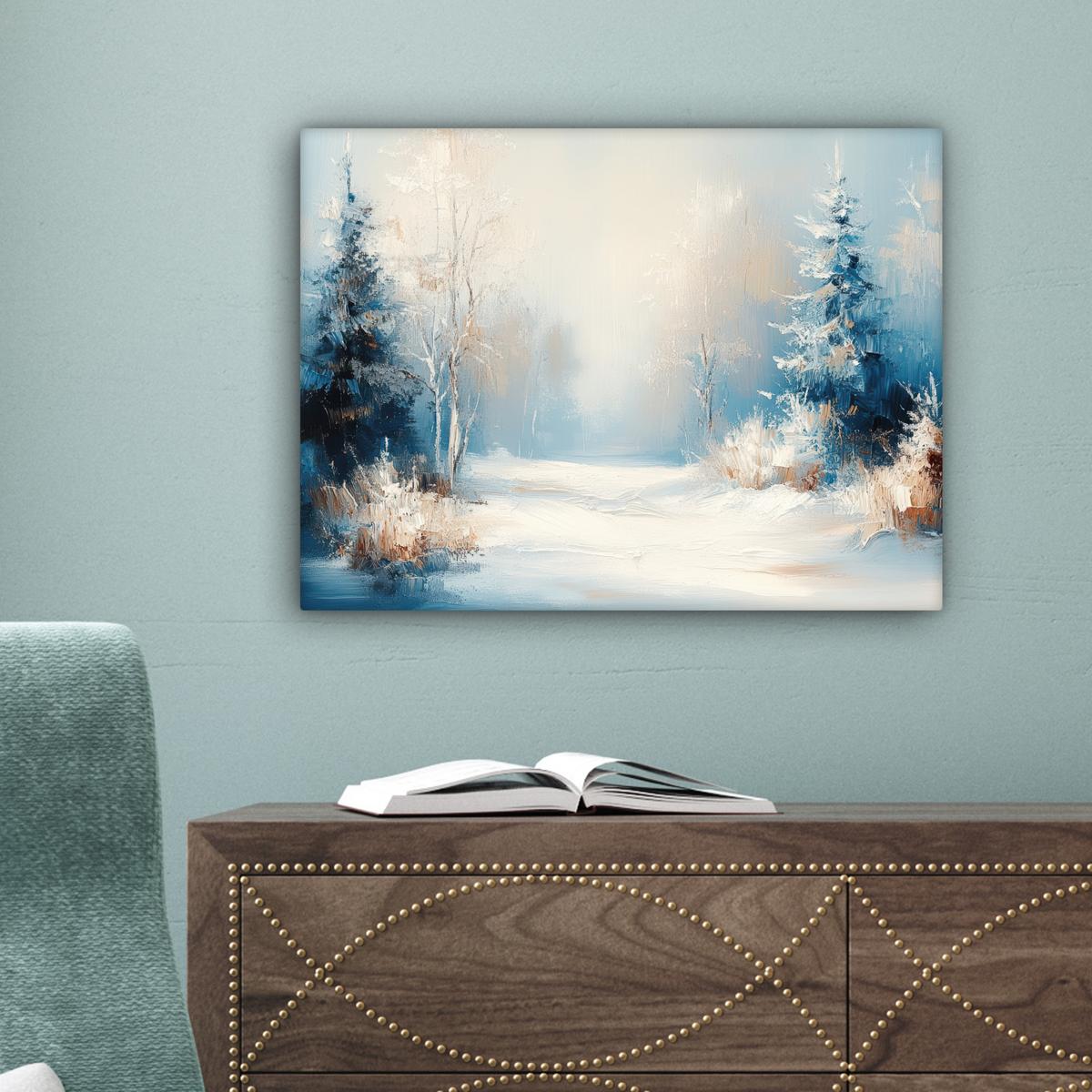 LEINWANDBILD Wald - Winter - Natur - Abstrakt - Schnee Wandbild 40x30 cm - Weiß, Textil (40/30cm) - MuchoWow