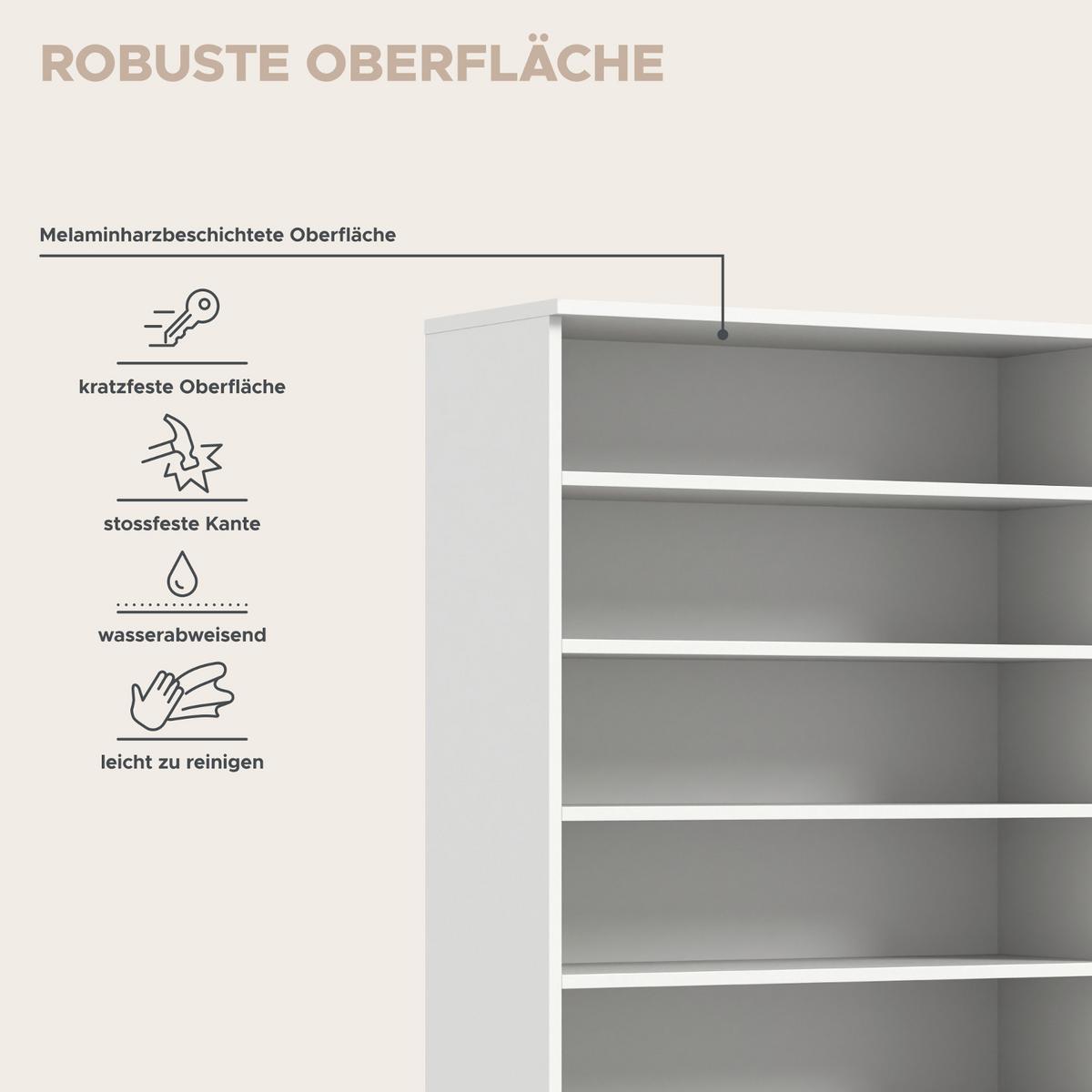 GARDEROBENSCHRANK weiß 221 cm, Schuhschrank XXL mit 29 Fächern - Chromfarben/Weiß Hochglanz, Glas/Holzwerkstoff (221/193/34cm) - Inn.Furn