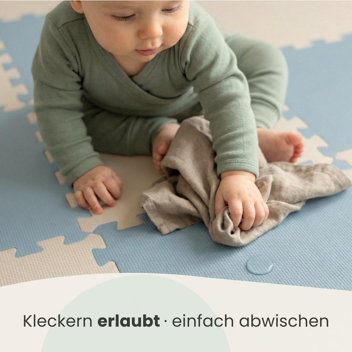 SPIELMATTE mit Rand - 180/90/1 cm Puzzlematte Blau Beige - Grau, Kunststoff (30/30cm) - Littletom