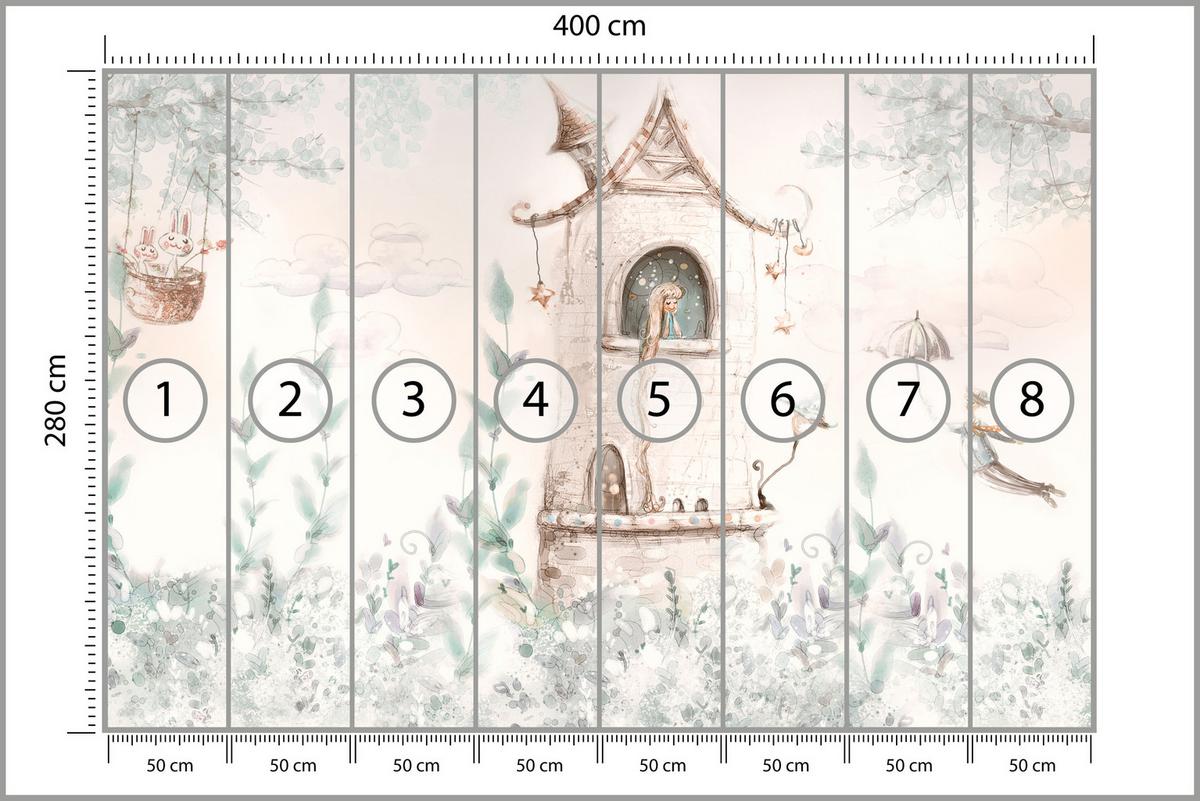 FOTOTAPETE für Kinderzimmer Die Prinzessin im Turm Märchen Pflanzen 400x280 - Beige, Papier (400/280cm) - Muralo