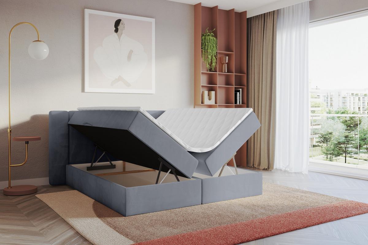 BOXBETT mit Matratze H4 - EVON - 180x200 cm Grau - Grau, Holzwerkstoff (180/200cm) - ALTDECOR