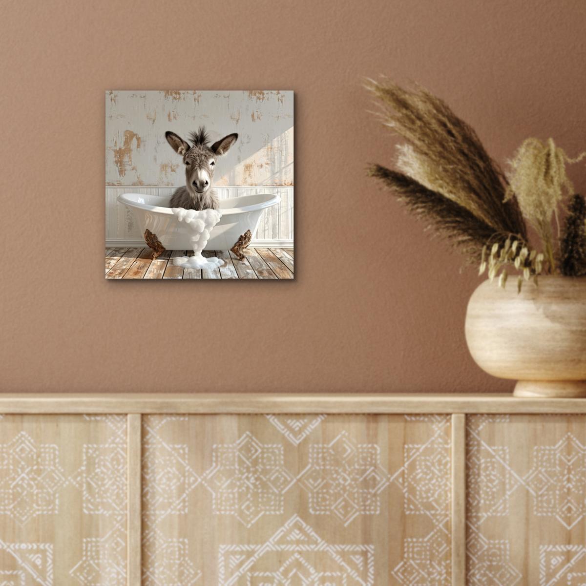 METALLBILD Esel - Tiere - Badewanne - Schaumstoff 20x20 cm - Weiß, Metall (20/20cm) - MuchoWow