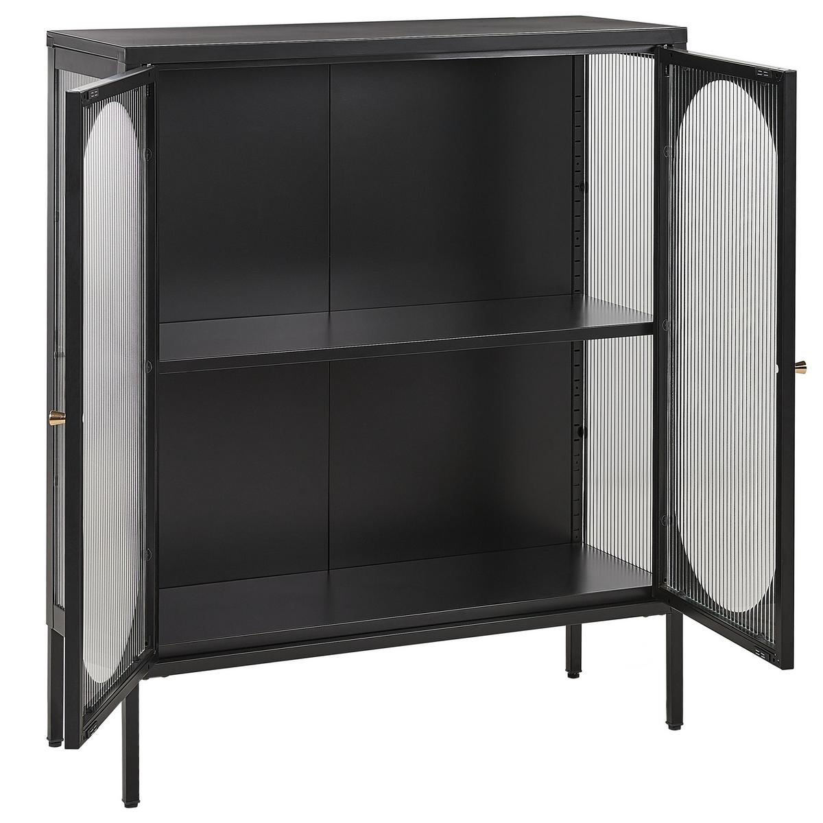 GLASVITRINE Schwarz Sarre - Goldfarben/Schwarz, Metall (90/111/35cm) - Beliani