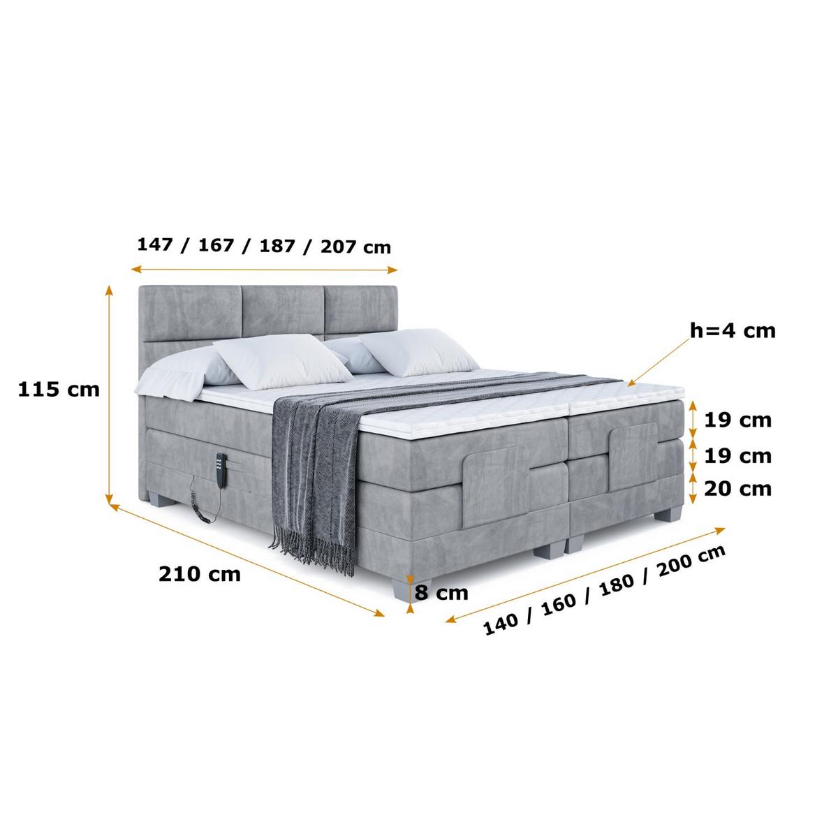 BOXSPRINGBETT elektrisch verstellbar mit 2 Matratzen H4/Taschenfederung PROT EL 160 x 200 Hellgrau - Hellgrau, Holzwerkstoff (167/200cm) - ALTDECOR