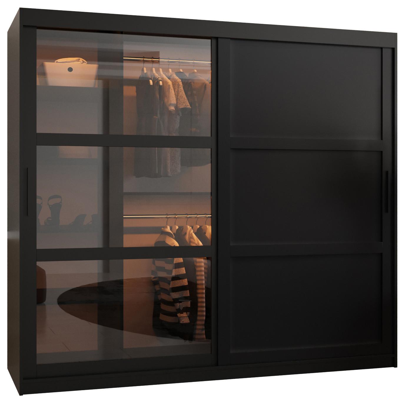 SCHWEBETÜRENSCHRANK 200/200/62 2-türig - Schwarz, Holz/Kunststoff (200/200/62cm) - Abiks Möbel
