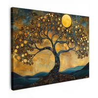 LEINWANDBILD Baum - Mond - Blumen - Gold - Kunst Wandbild 40x30 cm - Orange, Textil (40/30cm) - MuchoWow