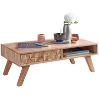 COUCHTISCH Akazie Massivholz mit Schublade 95x35x50cm Landhaus Braun - Akaziefarben, Holz (95/50/35cm) - KADIMA DESIGN