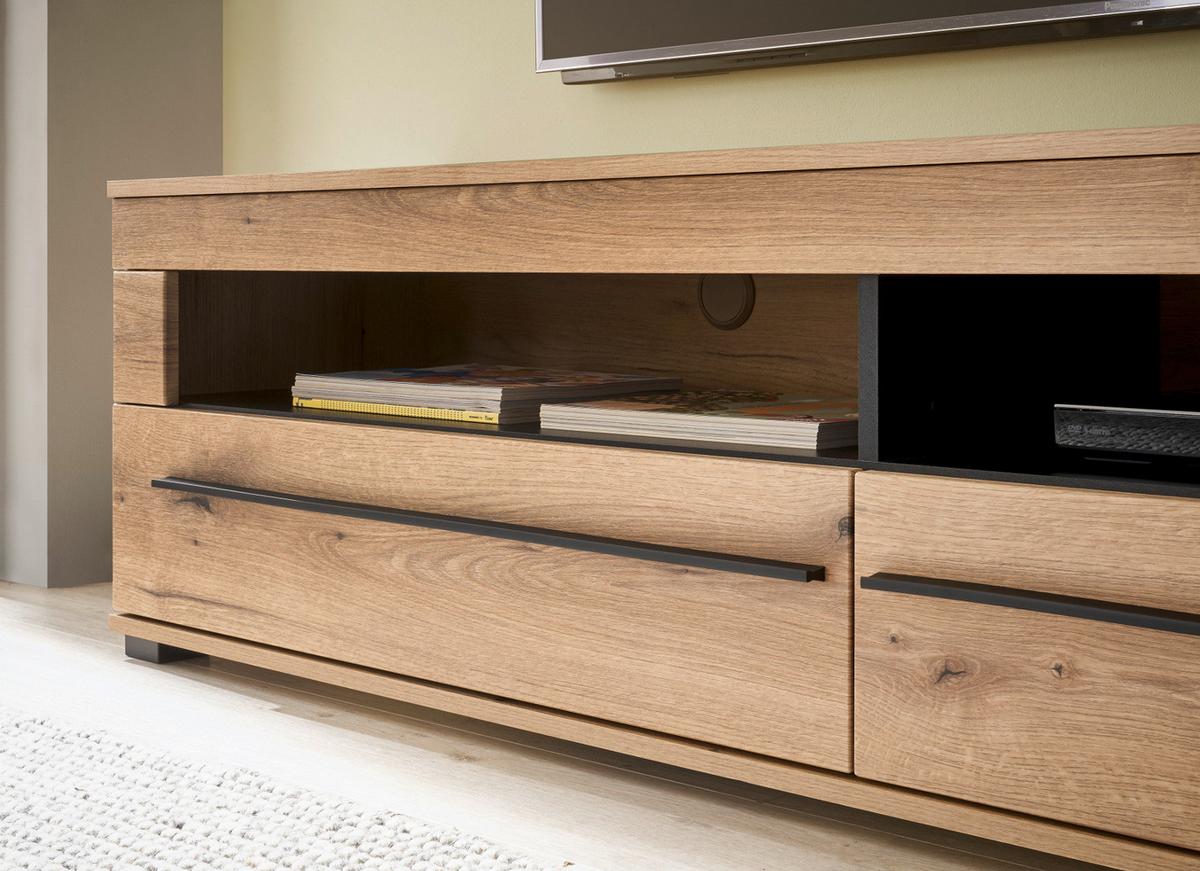 TV-LOWBOARD Eiche Evoke, TV Unterschrank 180 cm, Soft-Close-Funktion - Eichefarben/Schwarz, Holzwerkstoff/Kunststoff (180/47/42cm) - Furn.Design
